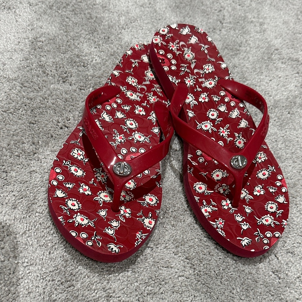 Coach Red Floral Sandals
